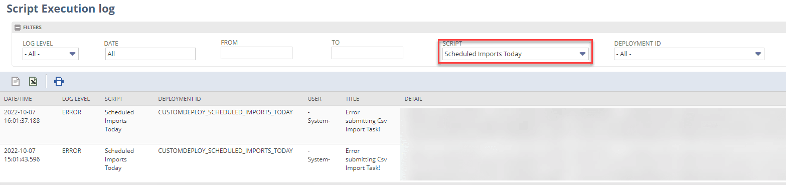 Script Execution Log NetSuite