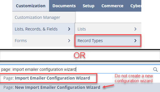 Import Emailer Configuration Wizard Navigation NetSuite
