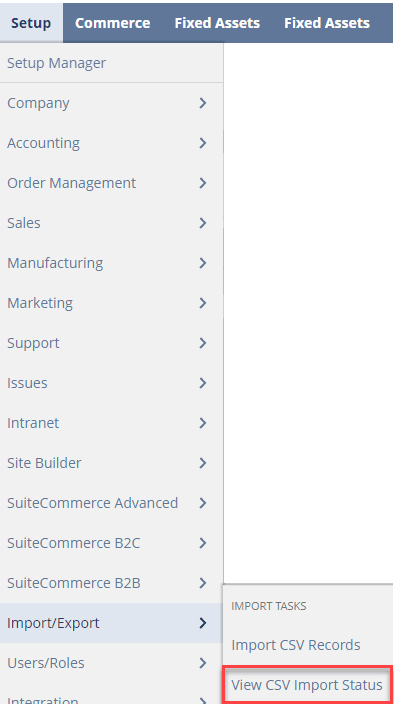 View CSV Import Status NetSuite Navigation
