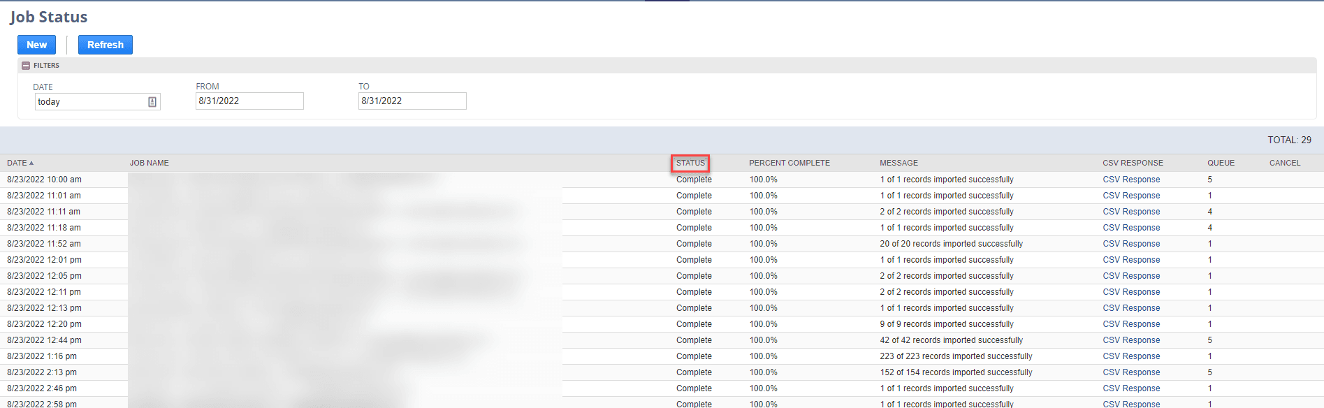 Job Status NetSuite