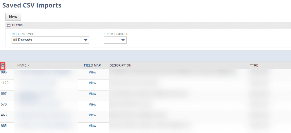 Saved CSV Imports List NetSuite