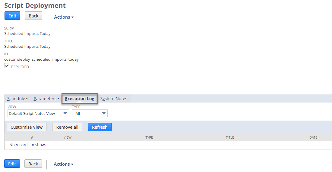 Script Execution Log NetSuite