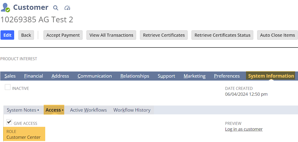 NetSuite Customer Record Access Role