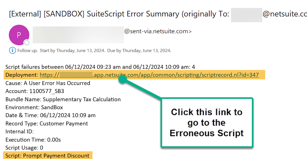 NetSuite Script Deployment Error Email