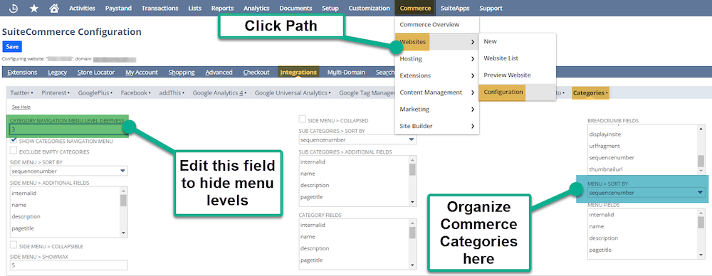 SuiteCommerce Configuration Website Categories