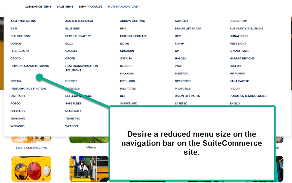 SuiteCommerce Large Navigation Menu