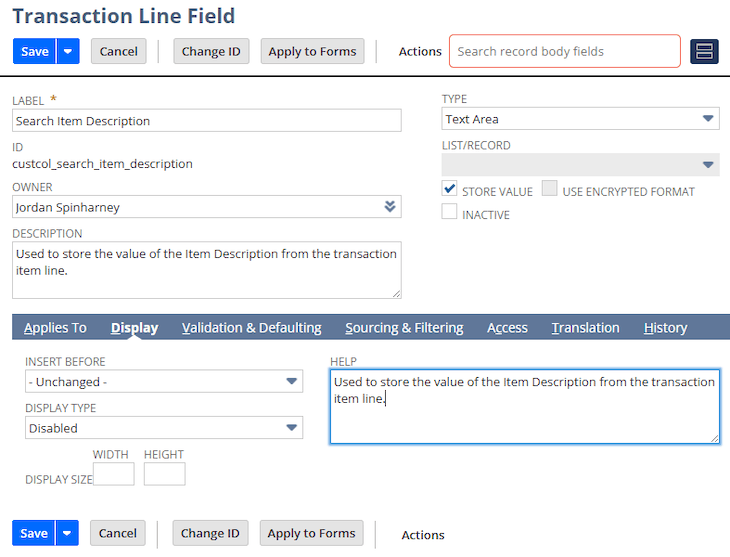 NetSuite Transaction Line Field