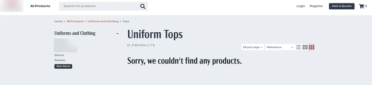 Even in a commerce category, no items are showing.