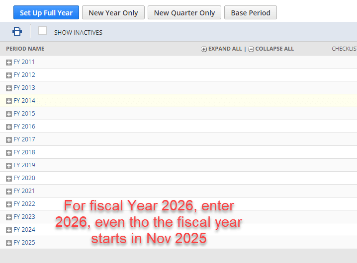 NetSuite Set Up Full Fiscal Year