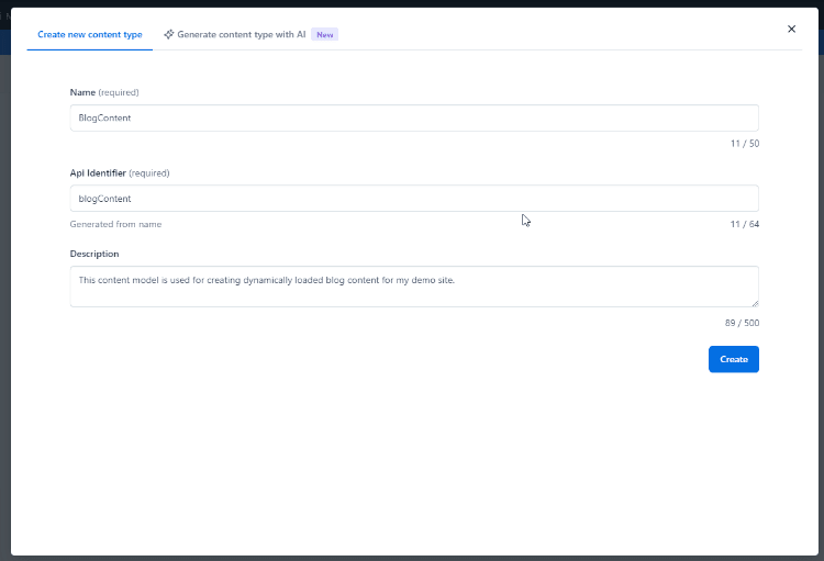 Contentful Create New Content Type