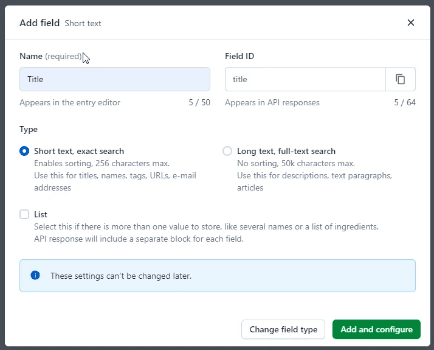 Contentful Field Add and Configure