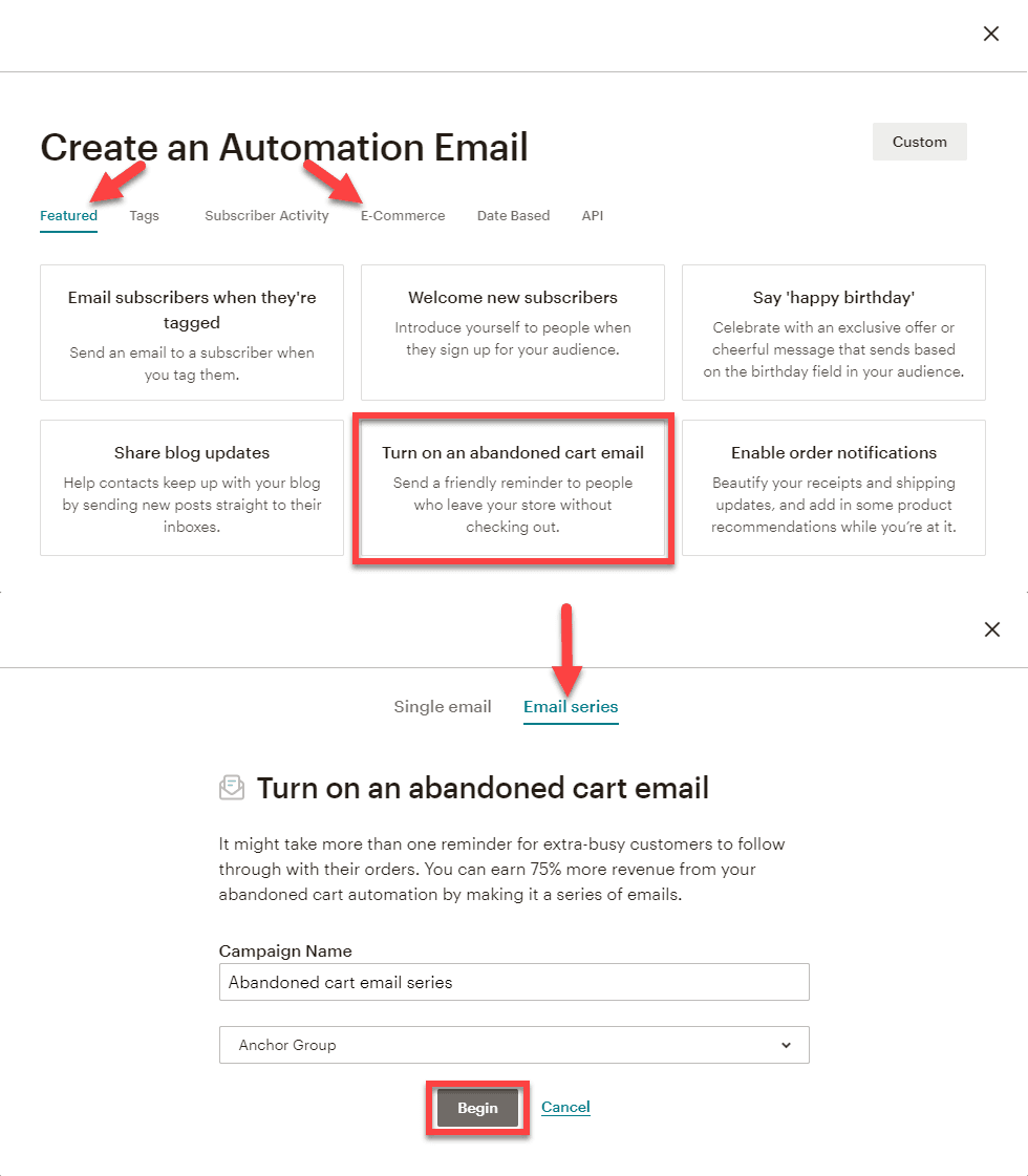 Chart showing how to Create an Automation Email.