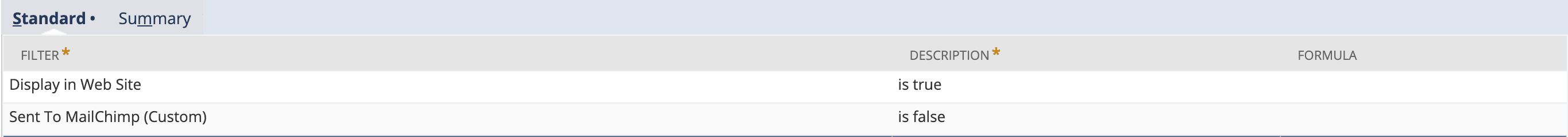 Dropdown menu with two lines of relevant information.