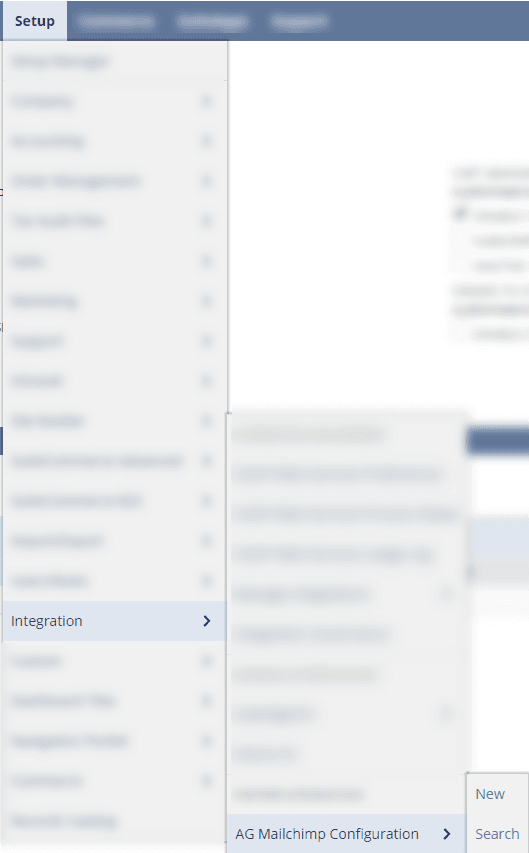 Setup page with a dropdown list.