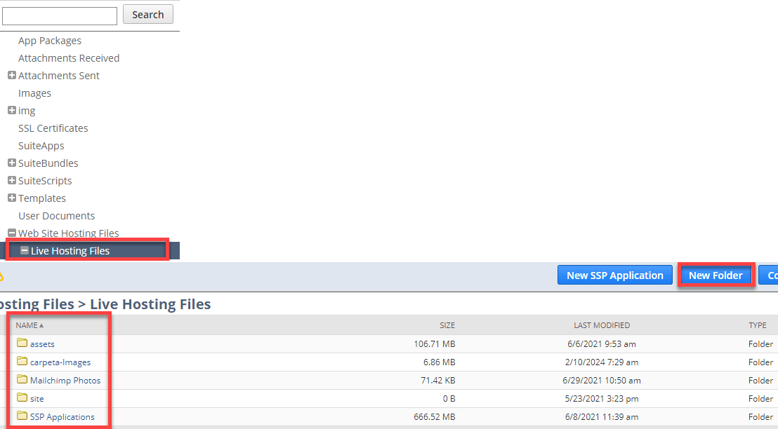A page showing lists of relevant file folders.
