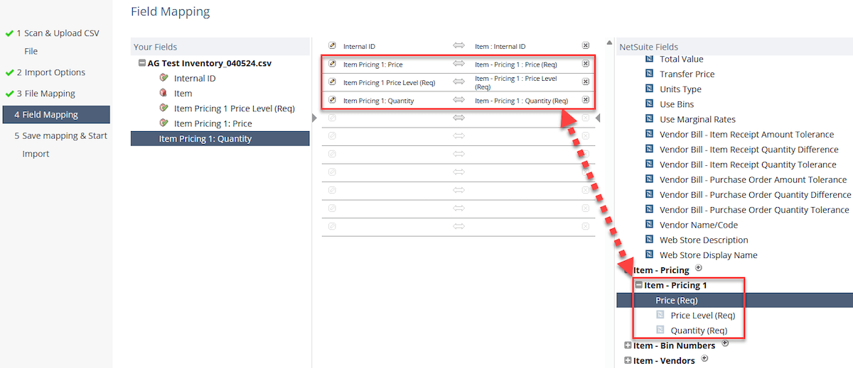 NetSuite CSV Import Assistant Field Mapping Quantity