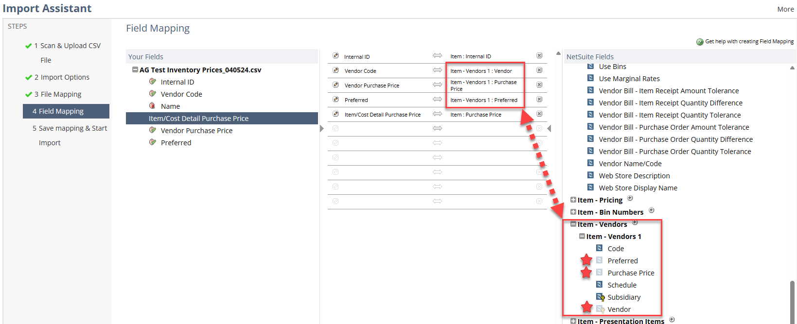 Vendor Field Mapping NetSuite CSV Item Pricing Import