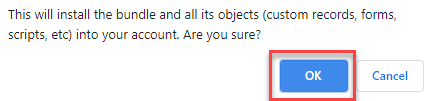 A message asking for permission to install the bundle, with OK highlighted.