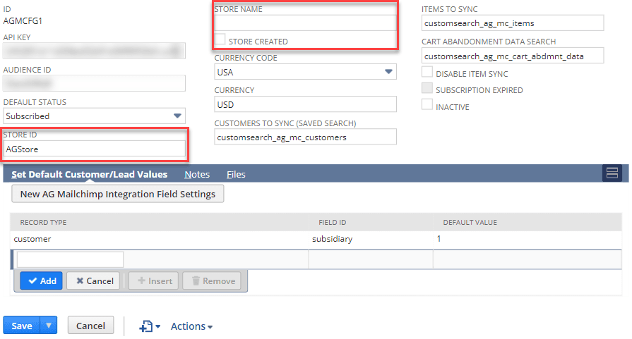 Store ID fields highlighted in red on a form.