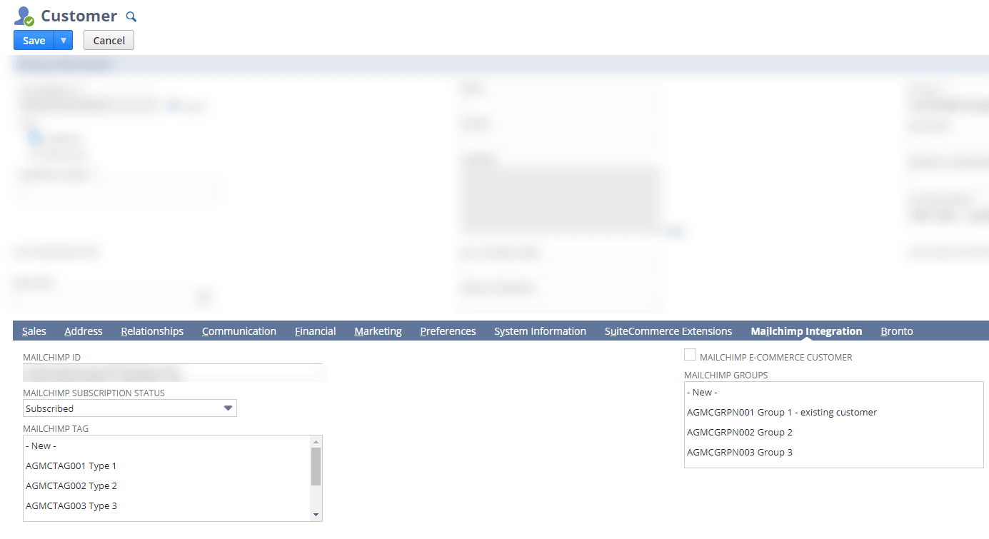 Screenshot of the Customer page for correct configuration setup.