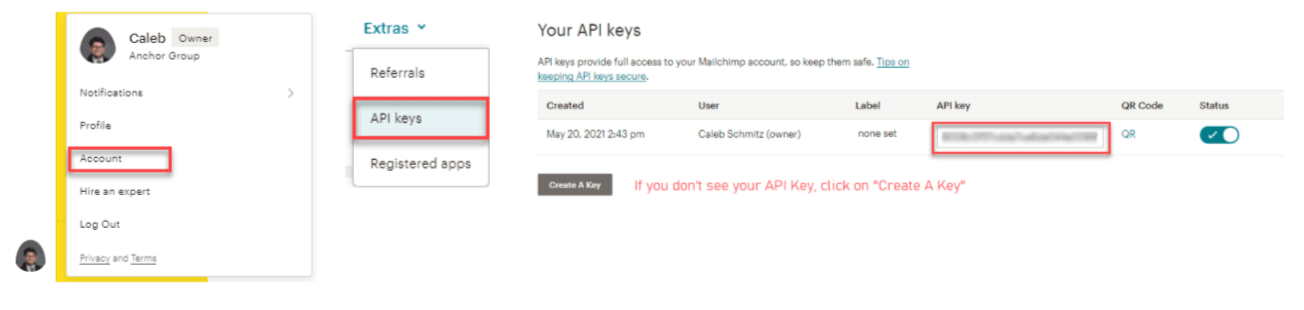 A page to configure Mailchimp correctly.