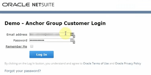 Oracle NetSuite login page.
