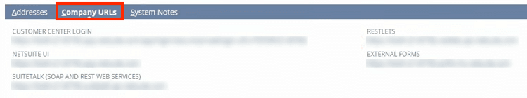 Screenshot with Company URLs tab highlighted.