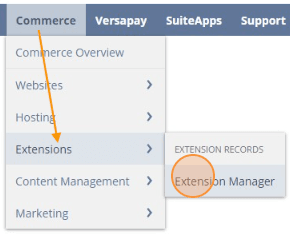 Screenshot showing path to Extension Manager page under Extensions and Commerce.