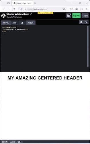 A page showing My Amazing Centered Header under dynamic resizing.