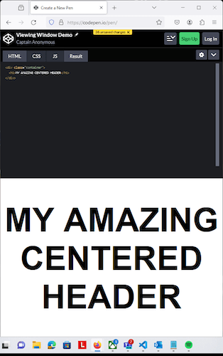 A page showing My Amazing Centered Header in very large black font.