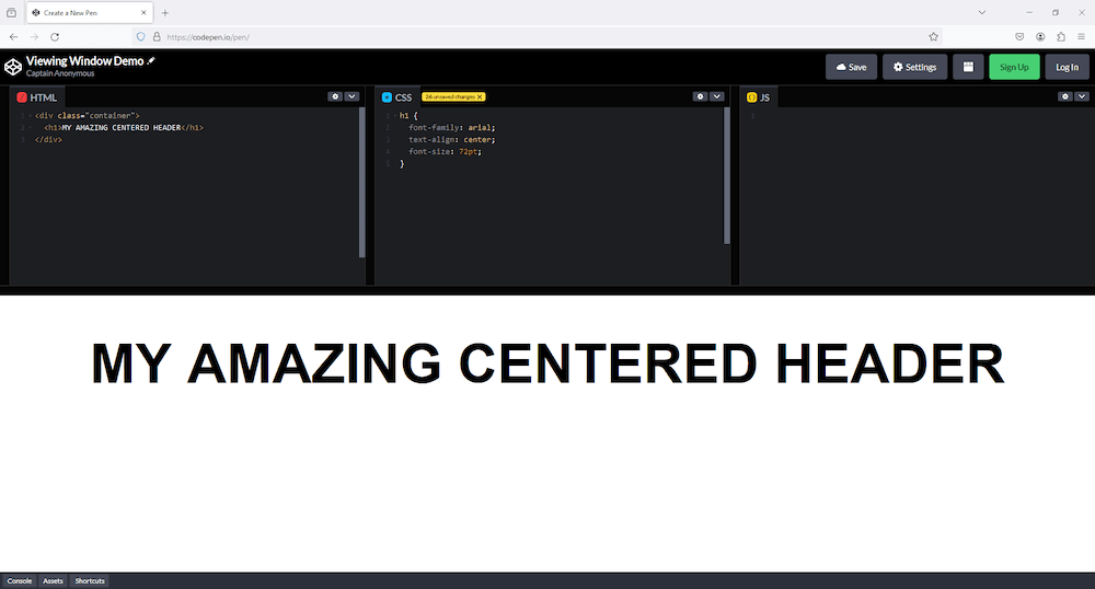 My Amazing Centered Header under fixed code size.