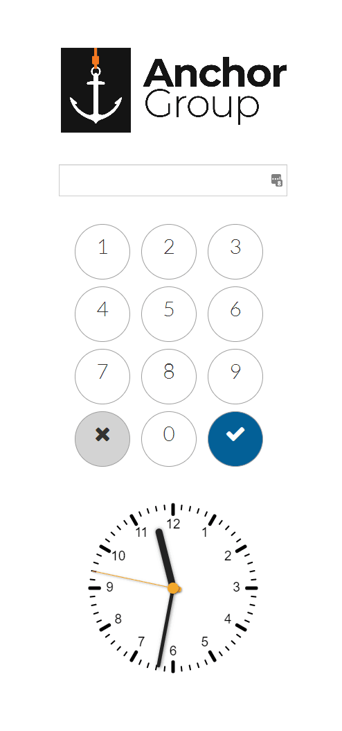 AnchorGroup logo over a keypad and clock.