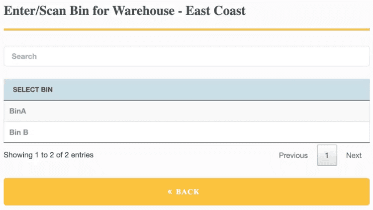 Enter Scan Bin for Warehouse Select Bin Item Scanning