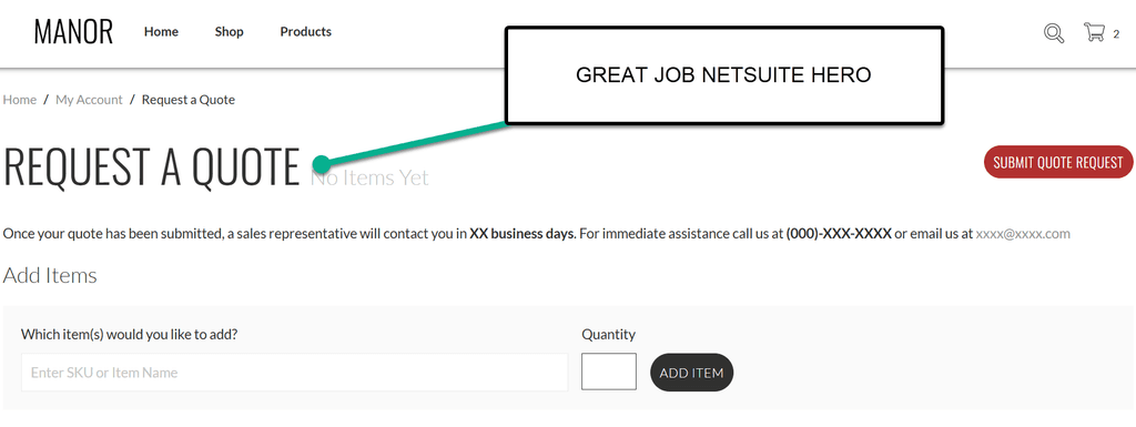 SuiteCommerce My Account Request a Quote