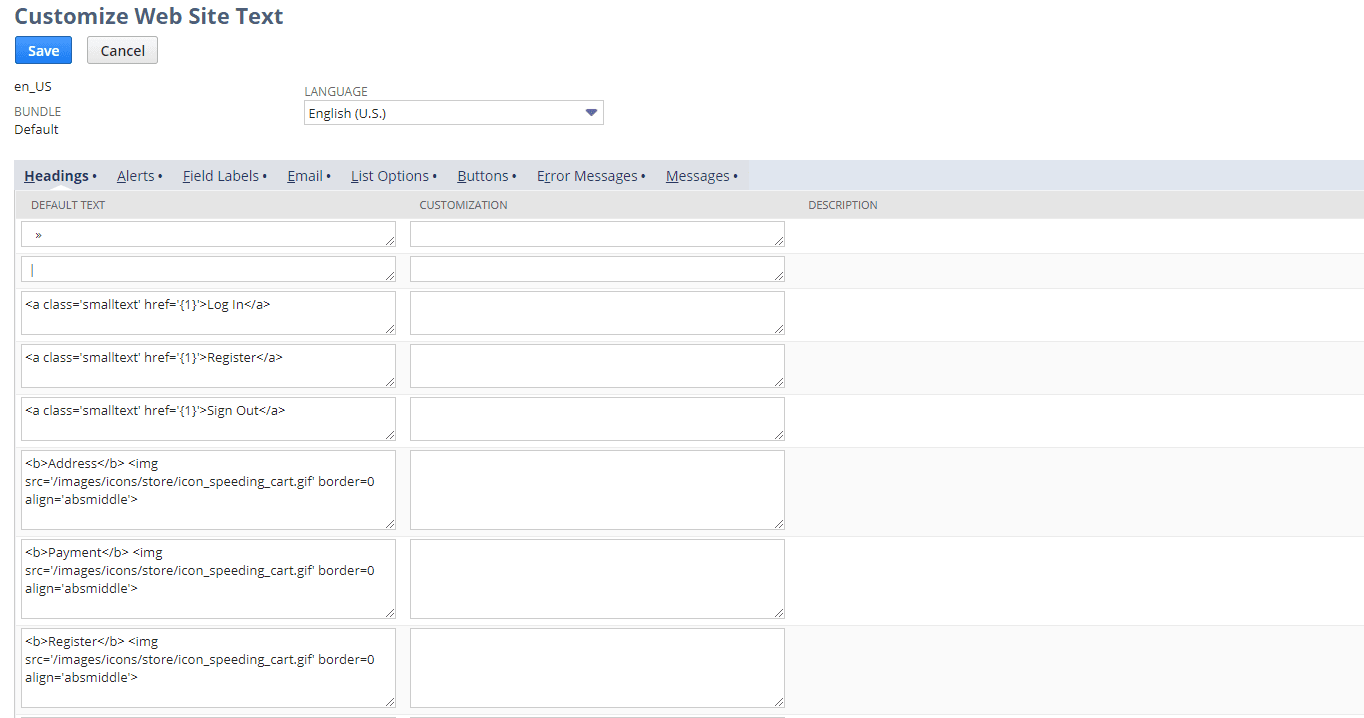 Customizing Web Site Text