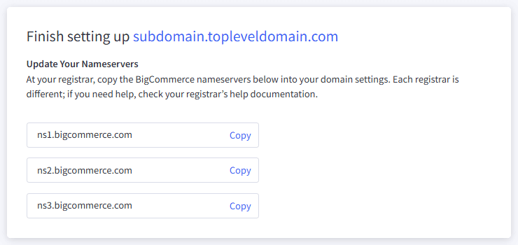 BigCommerce Nameservers Sudomain