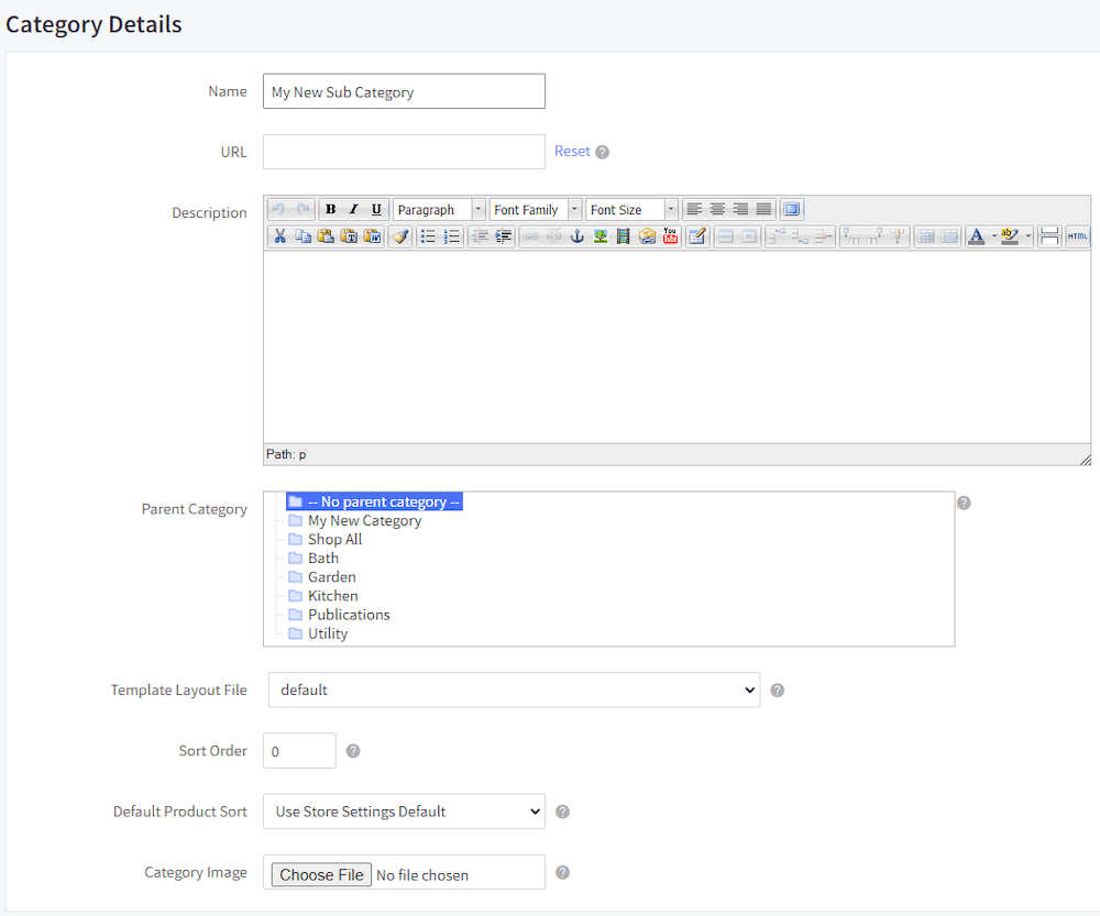 BigCommerce Sub Category Creation