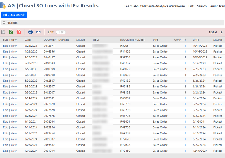 NetSuite Closed Sales Order Lines with IFs Results