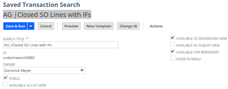Saved Transaction Search Closed SO Lines with IFs