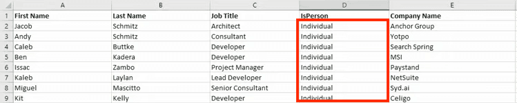 CSV File Error Example
