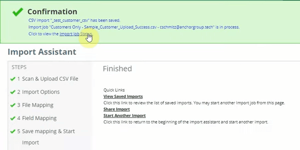 NetSuite CSV Import Confirmation Message