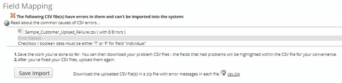 NetSuite CSV Import Field Mapping Error Message