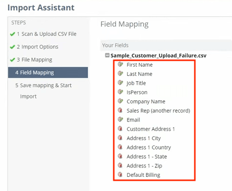 NetSuite Import Assistant CSV Fields