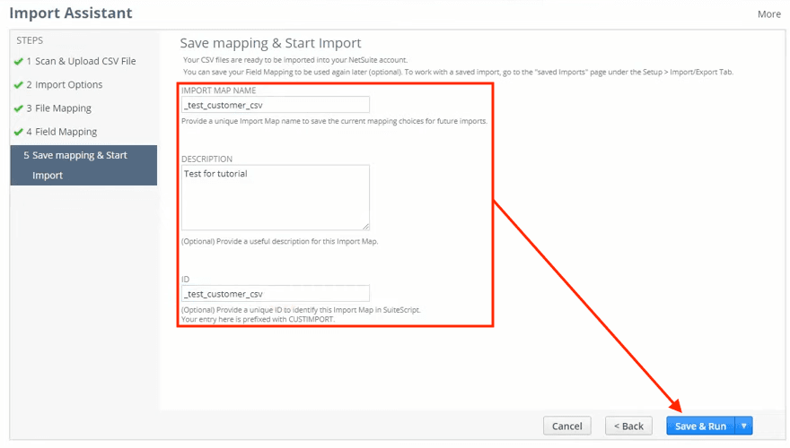 NetSuite Import Assistant Save Mapping