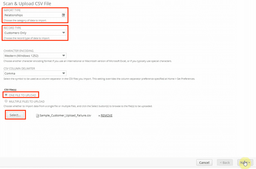 NetSuite Import Assistant Scan Upload CSV File