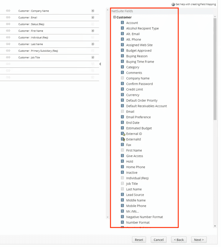 NetSuite Import Assistant Field Mapping NetSuite Fields
