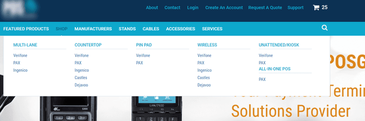A website's dropdown menu with various pages listed.