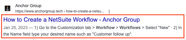 An article title and description as they would popup on a search engine.