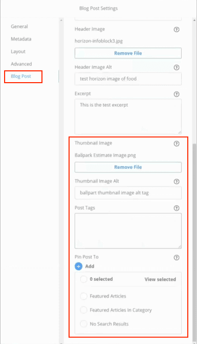 Blog Post Settings with the blog post tab open.