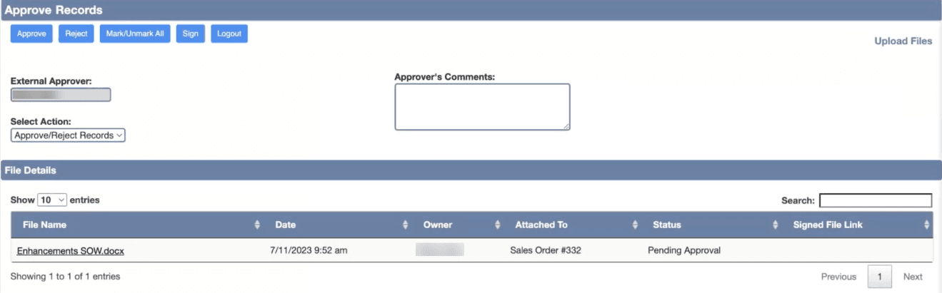 Document approval collaboration page.